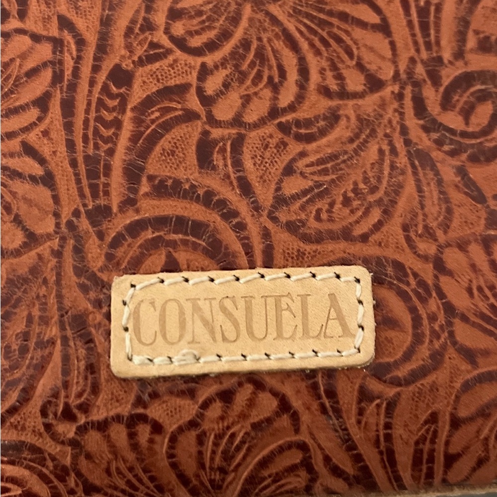 Consuela Brown Tooled Leather Sally Hobo Crossbody with leather & woven straps - Picture 7 of 14